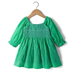 Babyhug 100% Cotton Woven Half Raglan Sleeves Frock with Thread Detailing - Green