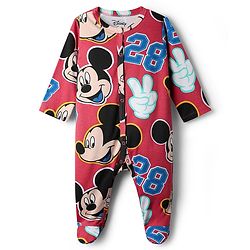 Babyhug Disney Interlock Knit Full Sleeves Footed Sleepsuit With Mickey Mouse Print Pack Of 2 - Green & Red