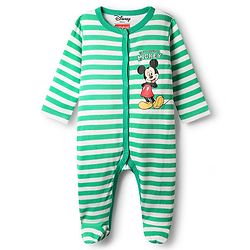 Babyhug Disney Interlock Knit Full Sleeves Footed Sleepsuit With Mickey Mouse Print Pack Of 2 - Green & Red