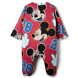 Babyhug Disney Interlock Knit Full Sleeves Footed Sleepsuit With Mickey Mouse Print Pack Of 2 - Green & Red