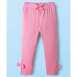 Babyhug Single Jersey Knit Full Sleeves Top and Leggings Set with Back-Snap Buttons Dino Print & Bow Applique - White & Pink