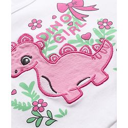 Babyhug Single Jersey Knit Full Sleeves Top and Leggings Set with Back-Snap Buttons Dino Print & Bow Applique - White & Pink