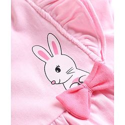 Babyhug Single Jersey Knit Full Sleeves Top and Leggings Set with Back-Snap Buttons Bunny & Floral Print Bow Applique & Frill Detailing - Pink