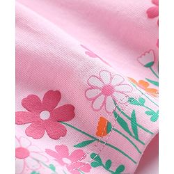 Babyhug Single Jersey Knit Full Sleeves Top and Leggings Set with Back-Snap Buttons Bunny & Floral Print Bow Applique & Frill Detailing - Pink