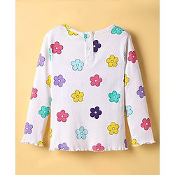 Babyhug 100% Cotton Single Jersey Knit Full Sleeves Top and Trouser Set with Back-Snap Buttons & Floral Print - White & Purple