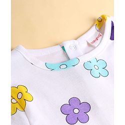Babyhug 100% Cotton Single Jersey Knit Full Sleeves Top and Trouser Set with Back-Snap Buttons & Floral Print - White & Purple