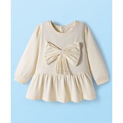 Babyhug Single Jersey Knit Full Sleeves Top and Leggings Set with Bow Print & Applique - Offwhite & Red