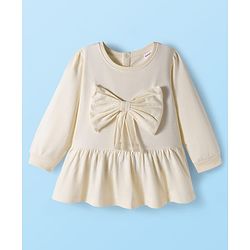 Babyhug 100% Cotton Single Jersey Knit Full Sleeves Top and Leggings Set with Bow Print & Applique - Offwhite & Red