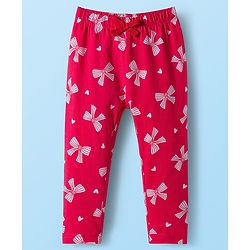 Babyhug 100% Cotton Single Jersey Knit Full Sleeves Top and Leggings Set with Bow Print & Applique - Offwhite & Red