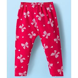 Babyhug 100% Cotton Single Jersey Knit Full Sleeves Top and Leggings Set with Bow Print & Applique - Offwhite & Red