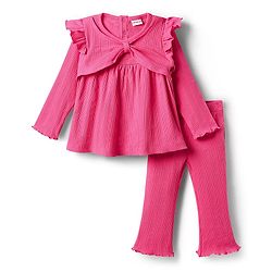 Babyhug 100% Cotton Rib Knit Full Sleeves Solid Top & Leggings Co-Ord Set - Pink