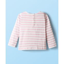 Babyhug Single Jersey Knit Full Sleeves Top & Pant Set With Attached Sequinned Pouch Stripes & Heart Print - Pink
