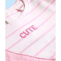 Babyhug Single Jersey Knit Full Sleeves Top & Pant Set With Attached Sequinned Pouch Stripes & Heart Print - Pink