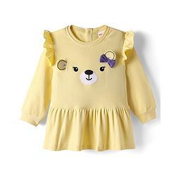 Babyhug Single Jersey Knit Full Sleeves Top and Leggings Set with Back-Snap Buttons & Bear Print - Yellow & Purple