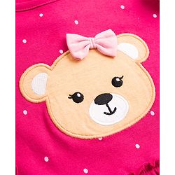 Babyhug Single Jersey Knit Full Sleeves Top & Leggings Set With Teddy Print Patch & Frill Detailing - Dark Pink & Beige