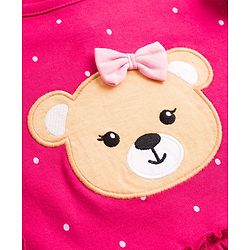 Babyhug 100% Cotton Single Jersey Knit Full Sleeves Top & Leggings Set With Teddy Print Patch & Frill Detailing - Dark Pink & Beige