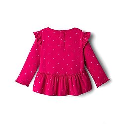 Babyhug 100% Cotton Single Jersey Knit Full Sleeves Top & Leggings Set With Teddy Print Patch & Frill Detailing - Dark Pink & Beige
