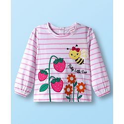 Babyhug Single Jersey Knit Full Sleeves Top and Leggings Set with Stripes & Floral Print - Pink