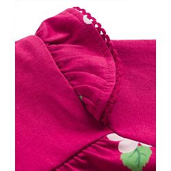 Babyhug Single Jersey Knit Full Sleeves Top and Leggings Set with Front-Buttons Floral Print & Frill Detailing - Maroon & Pink
