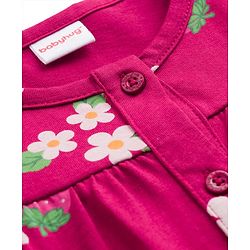 Babyhug Single Jersey Knit Full Sleeves Top and Leggings Set with Front-Buttons Floral Print & Frill Detailing - Maroon & Pink