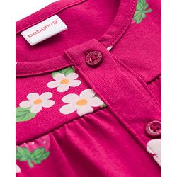 Babyhug 100% Cotton Single Jersey Knit Full Sleeves Top and Leggings Set with Front-Buttons Floral Print & Frill Detailing - Maroon & Pink