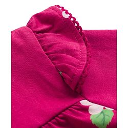 Babyhug 100% Cotton Single Jersey Knit Full Sleeves Top and Leggings Set with Front-Buttons Floral Print & Frill Detailing - Maroon & Pink