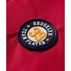 Babyhug Woven Full Sleeves Hooded Padded Jacket With Brooklyn Patch & Detachable Hood - Red & Navy Blue