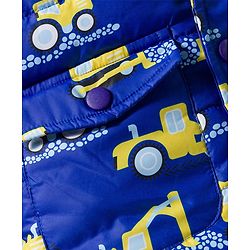 Babyhug Woven Full Sleeves Hooded Padded Jacket with Vehicle Print - Navy Blue