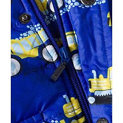 Babyhug Woven Full Sleeves Hooded Padded Jacket with Vehicle Print - Navy Blue