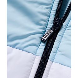 Babyhug Woven Full Sleeves Hooded Padded Jacket With Patch & Color Block Design - White Light & Navy Blue