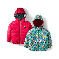Babyhug Woven Full Sleeves Hooded Padded Reversible Jacket with Animal Print - Sea Green