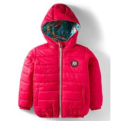 Babyhug Woven Full Sleeves Hooded Padded Reversible Jacket with Animal Print - Sea Green