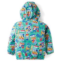 Babyhug Woven Full Sleeves Hooded Padded Reversible Jacket with Animal Print - Sea Green