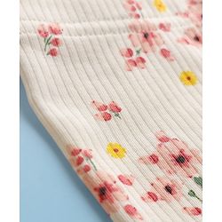 Babyhug Rib Cotton Knit Full Length Leggings With Stretch & Floral Print - White