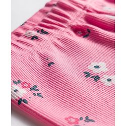 Babyhug Rib Cotton Knit Full Length Leggings With Stretch & Floral Print - Pink