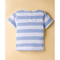 Babyhug Terry Knit Half Sleeves Top & Joggers Set with Pouch Applique & Stripes - Lavender & White