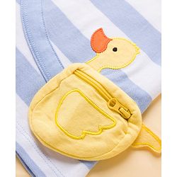 Babyhug Terry Knit Half Sleeves Top & Joggers Set with Pouch Applique & Stripes - Lavender & White