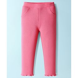 Babyhug Single Jersey Knit Full Sleeves Top and Leggings Set with Polka Dot & Floral Applique & Embroidery - Pink & Yellow