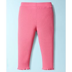 Babyhug Single Jersey Knit Full Sleeves Top and Leggings Set with Polka Dot & Floral Applique & Embroidery - Pink & Yellow