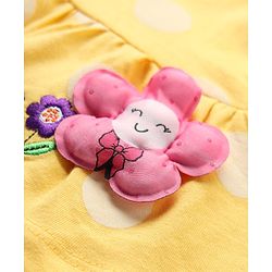 Babyhug Single Jersey Knit Full Sleeves Top and Leggings Set with Polka Dot & Floral Applique & Embroidery - Pink & Yellow