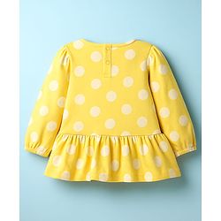 Babyhug Single Jersey Knit Full Sleeves Top and Leggings Set with Polka Dot & Floral Applique & Embroidery - Pink & Yellow