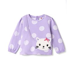 Babyhug Single Jersey Knit Full Sleeves Top and Leggings with Polka Dots & Cat Patch Print - Lavender