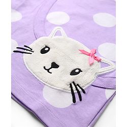 Babyhug Single Jersey Knit Full Sleeves Top and Leggings with Polka Dots & Cat Patch Print - Lavender