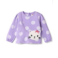 Babyhug Single Jersey Knit Full Sleeves Top and Leggings with Polka Dots & Cat Patch Print - Lavender