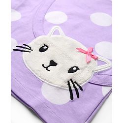 Babyhug Single Jersey Knit Full Sleeves Top and Leggings with Polka Dots & Cat Patch Print - Lavender