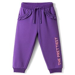 Babyhug Terry Knit Premium Light Gauge Terry Full Sleeves Top & Joggers Set With Bow Print - Purple