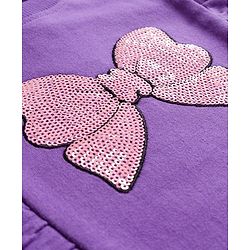 Babyhug Terry Knit Premium Light Gauge Terry Full Sleeves Top & Joggers Set With Bow Print - Purple