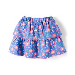 Babyhug Single Jersey Knit Half Sleeves Top and Skirt Set with Floral & Text Print - Blue