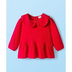 Babyhug 100% Cotton Single Jersey Knit Full Sleeves Top and Pant Set With Bow Print - Red & White