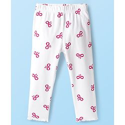 Babyhug 100% Cotton Single Jersey Knit Full Sleeves Top and Pant Set With Bow Print - Red & White